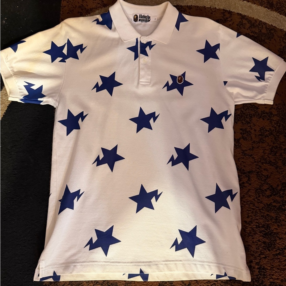 A bathing ape authentic Star Print Polo Shirt size large